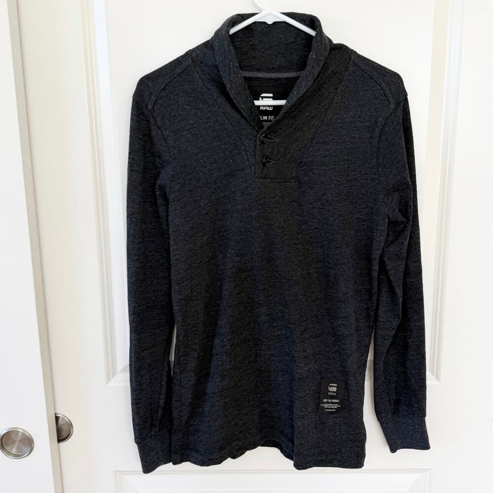 G Star Raw Ezra Slim Fit Long Sleeve Shirt Shall Collar Henley Gray Small